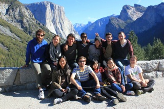 UQ student Troy Smith (back left) in California's Yosemite National Park with fellow students from the University of California, San Diego International House.